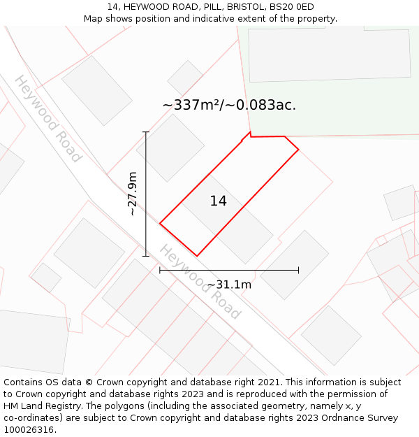 14, HEYWOOD ROAD, PILL, BRISTOL, BS20 0ED: Plot and title map