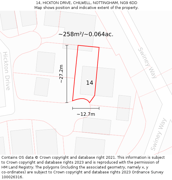 14, HICKTON DRIVE, CHILWELL, NOTTINGHAM, NG9 6DD: Plot and title map