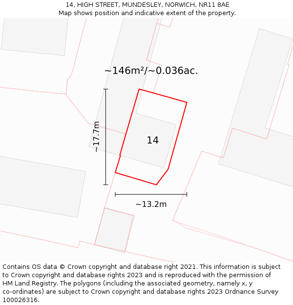 14, HIGH STREET, MUNDESLEY, NORWICH, NR11 8AE: Plot and title map