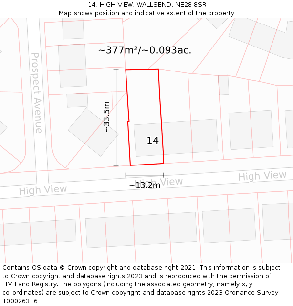 14, HIGH VIEW, WALLSEND, NE28 8SR: Plot and title map
