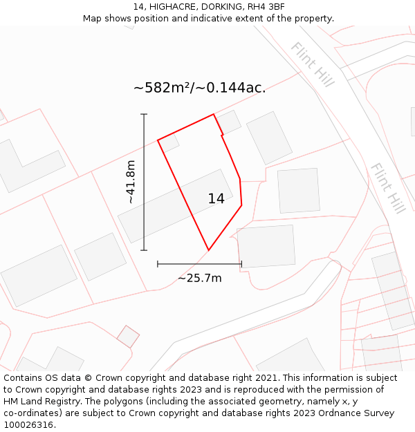 14, HIGHACRE, DORKING, RH4 3BF: Plot and title map