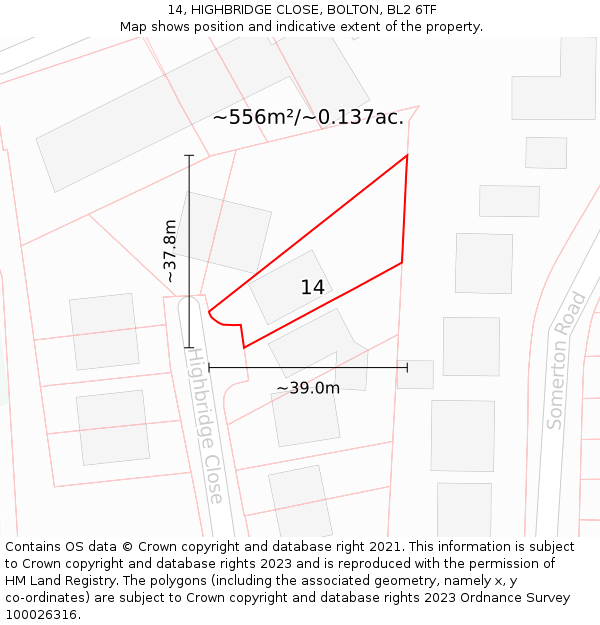 14, HIGHBRIDGE CLOSE, BOLTON, BL2 6TF: Plot and title map