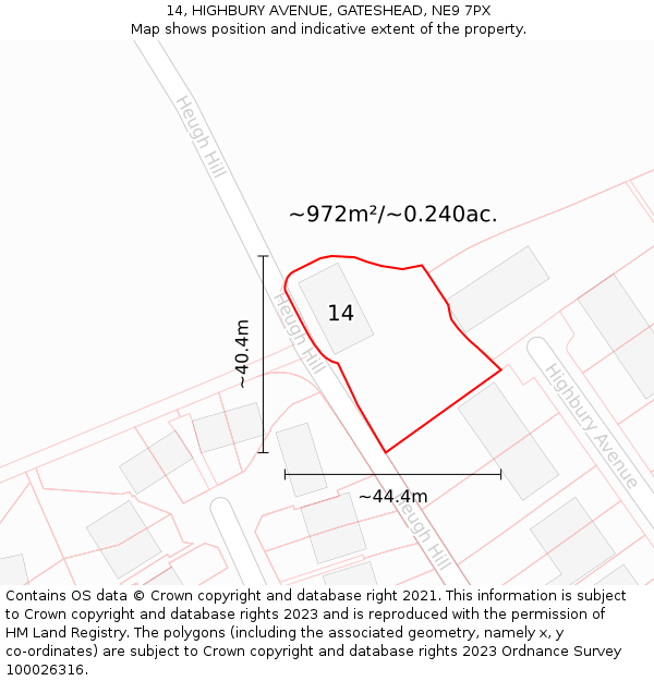 14, HIGHBURY AVENUE, GATESHEAD, NE9 7PX: Plot and title map