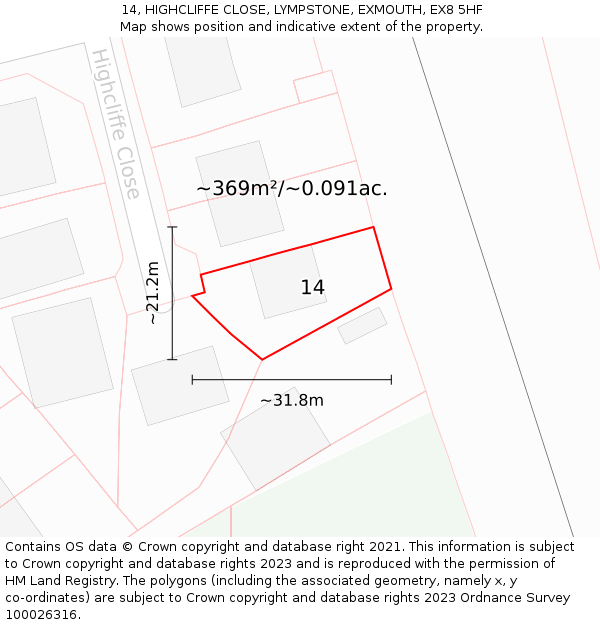 14, HIGHCLIFFE CLOSE, LYMPSTONE, EXMOUTH, EX8 5HF: Plot and title map