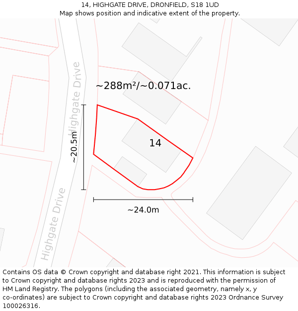 14, HIGHGATE DRIVE, DRONFIELD, S18 1UD: Plot and title map