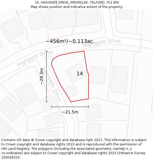 14, HIGHGATE DRIVE, PRIORSLEE, TELFORD, TF2 9FE: Plot and title map