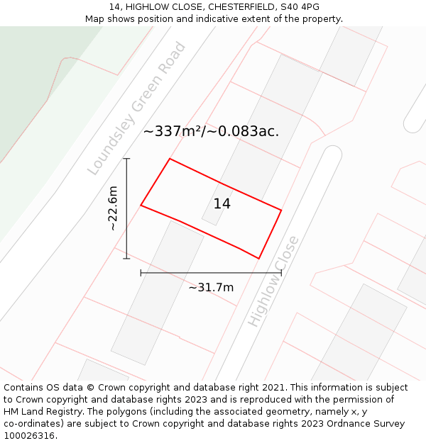 14, HIGHLOW CLOSE, CHESTERFIELD, S40 4PG: Plot and title map