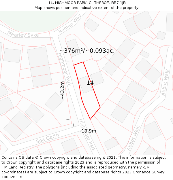 14, HIGHMOOR PARK, CLITHEROE, BB7 1JB: Plot and title map