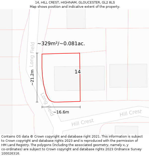 14, HILL CREST, HIGHNAM, GLOUCESTER, GL2 8LS: Plot and title map