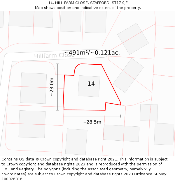 14, HILL FARM CLOSE, STAFFORD, ST17 9JE: Plot and title map