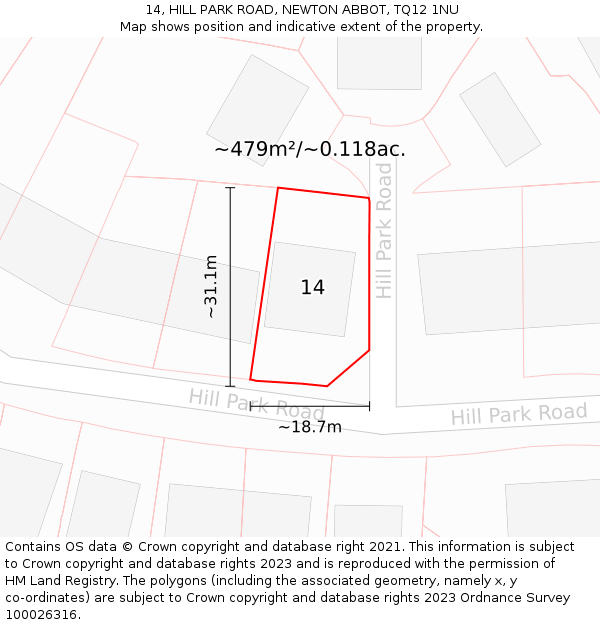 14, HILL PARK ROAD, NEWTON ABBOT, TQ12 1NU: Plot and title map