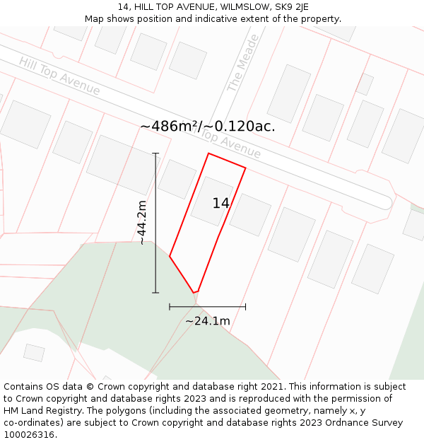 14, HILL TOP AVENUE, WILMSLOW, SK9 2JE: Plot and title map