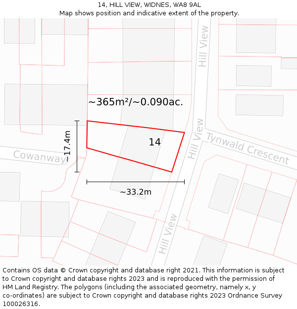 14, HILL VIEW, WIDNES, WA8 9AL: Plot and title map