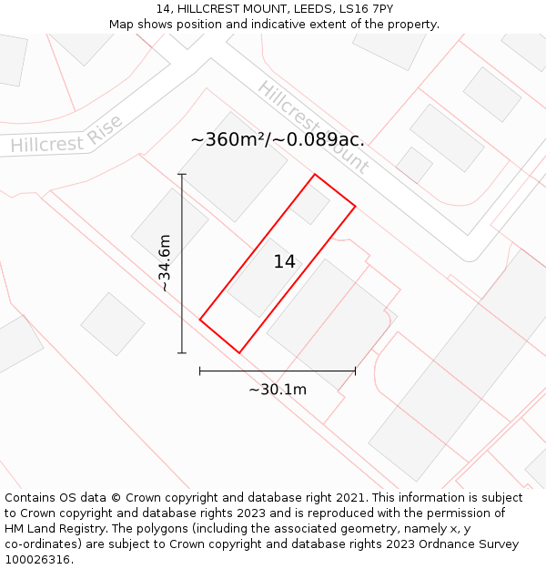 14, HILLCREST MOUNT, LEEDS, LS16 7PY: Plot and title map