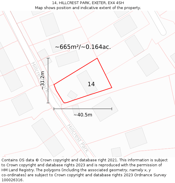 14, HILLCREST PARK, EXETER, EX4 4SH: Plot and title map