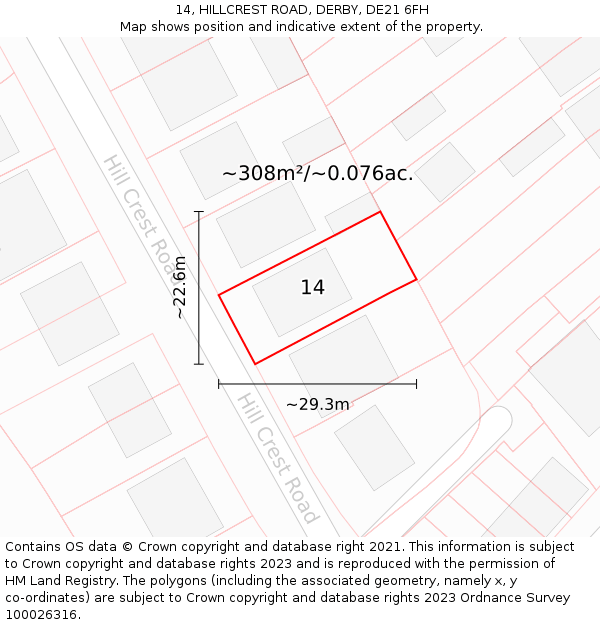 14, HILLCREST ROAD, DERBY, DE21 6FH: Plot and title map
