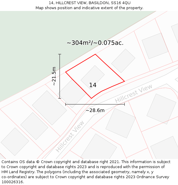 14, HILLCREST VIEW, BASILDON, SS16 4QU: Plot and title map