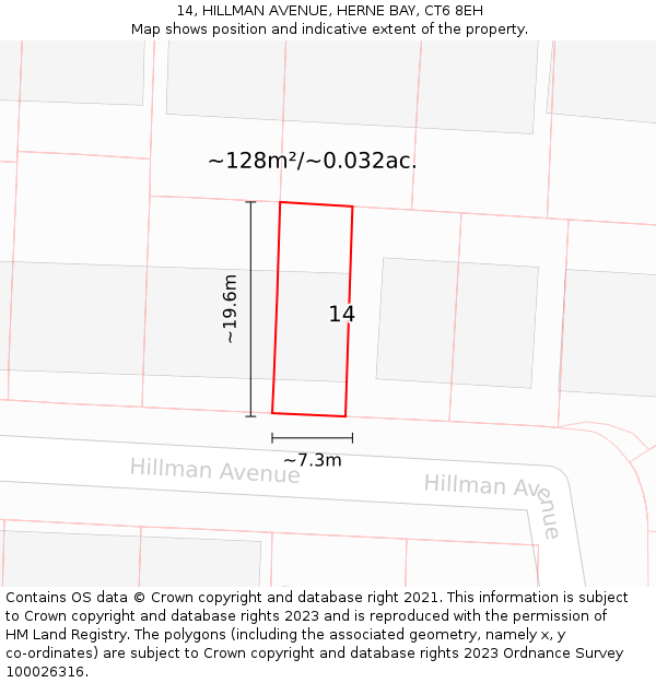 14, HILLMAN AVENUE, HERNE BAY, CT6 8EH: Plot and title map