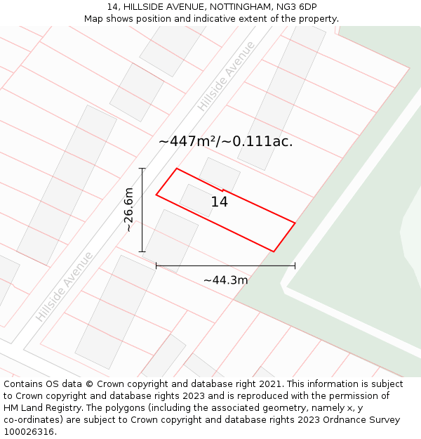 14, HILLSIDE AVENUE, NOTTINGHAM, NG3 6DP: Plot and title map