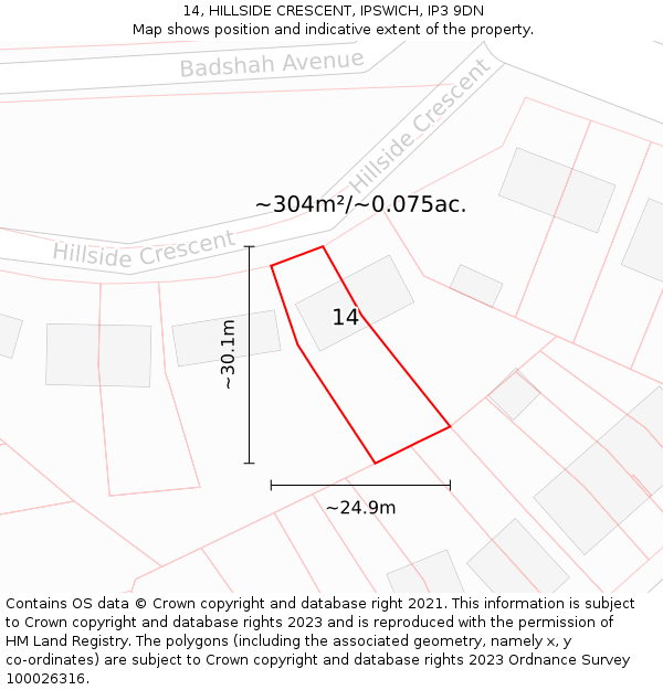 14, HILLSIDE CRESCENT, IPSWICH, IP3 9DN: Plot and title map