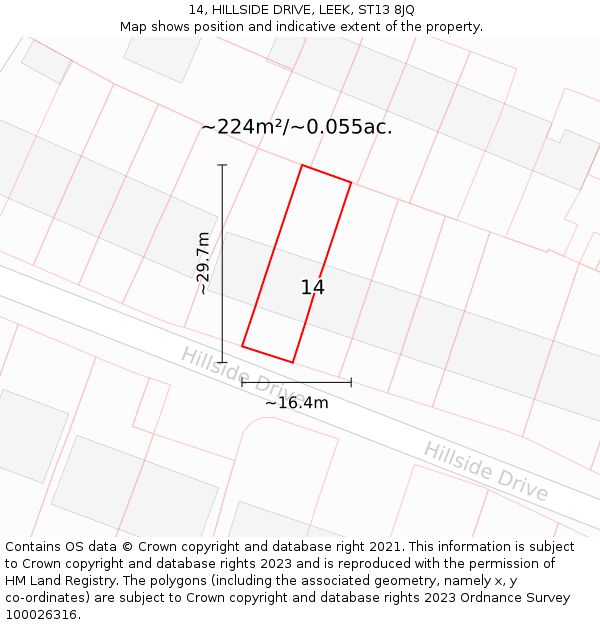 14, HILLSIDE DRIVE, LEEK, ST13 8JQ: Plot and title map