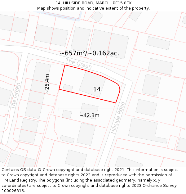 14, HILLSIDE ROAD, MARCH, PE15 8EX: Plot and title map