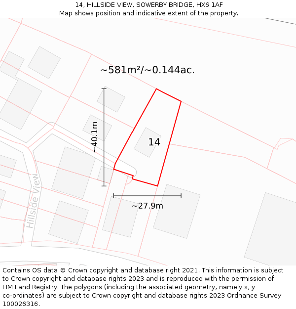14, HILLSIDE VIEW, SOWERBY BRIDGE, HX6 1AF: Plot and title map