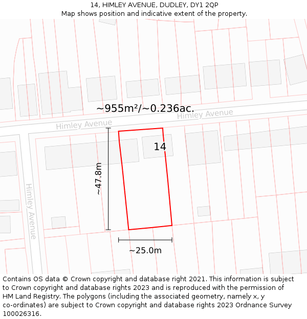 14, HIMLEY AVENUE, DUDLEY, DY1 2QP: Plot and title map