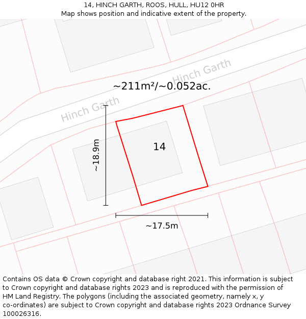 14, HINCH GARTH, ROOS, HULL, HU12 0HR: Plot and title map