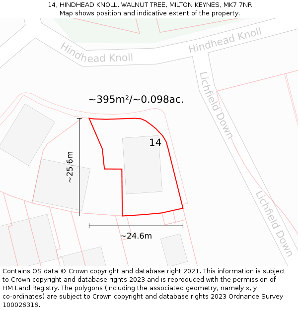 14, HINDHEAD KNOLL, WALNUT TREE, MILTON KEYNES, MK7 7NR: Plot and title map