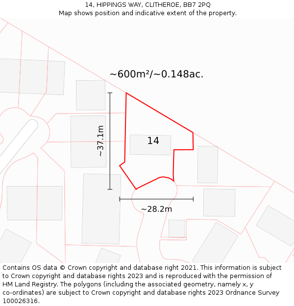 14, HIPPINGS WAY, CLITHEROE, BB7 2PQ: Plot and title map