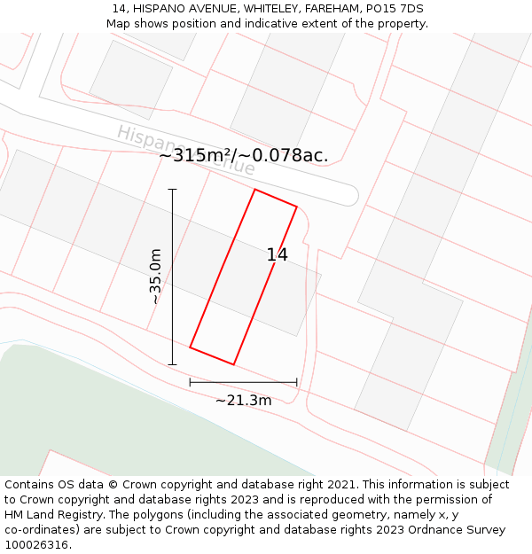 14, HISPANO AVENUE, WHITELEY, FAREHAM, PO15 7DS: Plot and title map