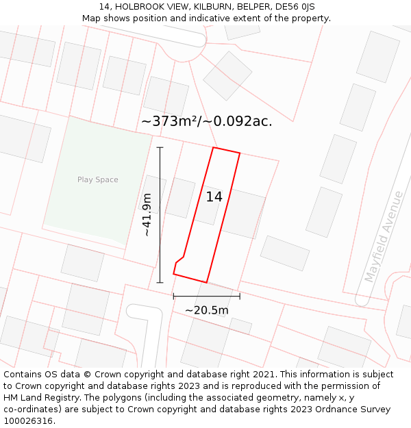 14, HOLBROOK VIEW, KILBURN, BELPER, DE56 0JS: Plot and title map
