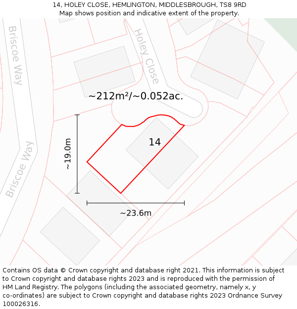 14, HOLEY CLOSE, HEMLINGTON, MIDDLESBROUGH, TS8 9RD: Plot and title map