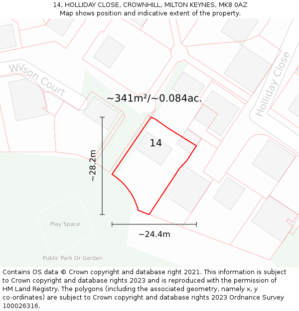 14, HOLLIDAY CLOSE, CROWNHILL, MILTON KEYNES, MK8 0AZ: Plot and title map