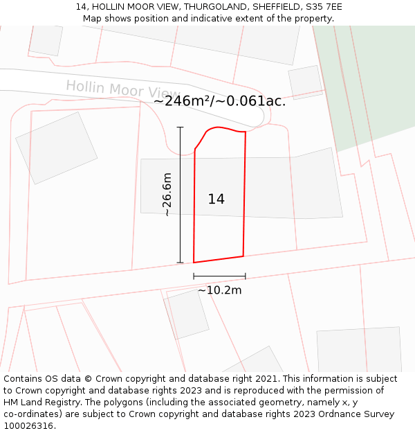 14, HOLLIN MOOR VIEW, THURGOLAND, SHEFFIELD, S35 7EE: Plot and title map