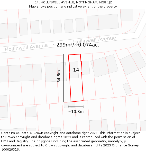14, HOLLINWELL AVENUE, NOTTINGHAM, NG8 1JZ: Plot and title map