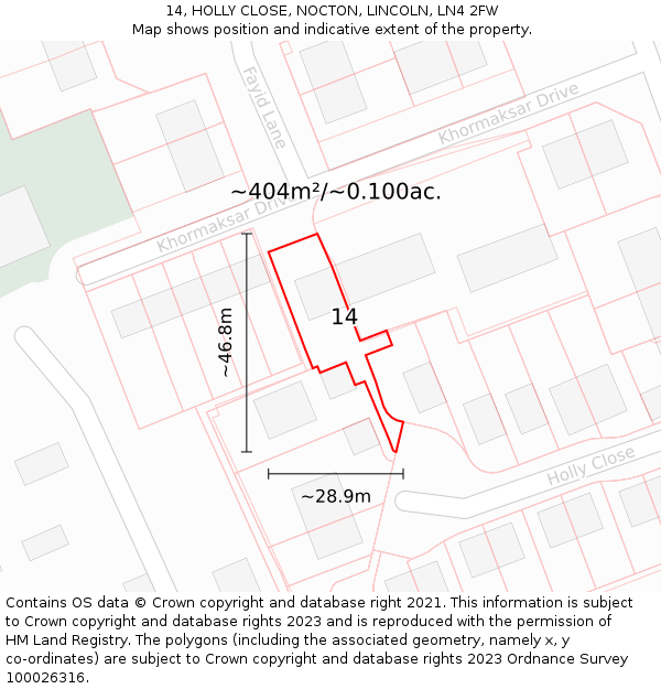 14, HOLLY CLOSE, NOCTON, LINCOLN, LN4 2FW: Plot and title map