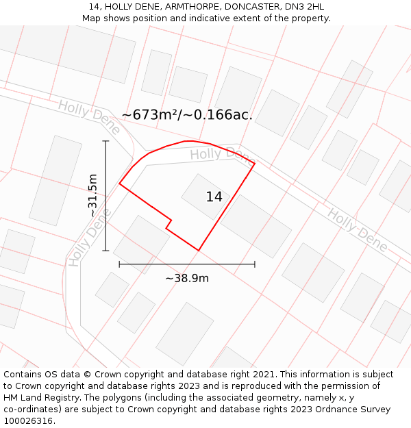 14, HOLLY DENE, ARMTHORPE, DONCASTER, DN3 2HL: Plot and title map