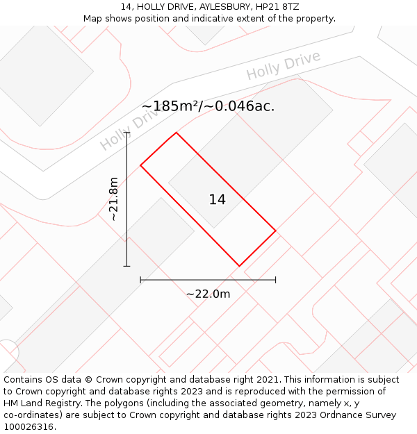 14, HOLLY DRIVE, AYLESBURY, HP21 8TZ: Plot and title map