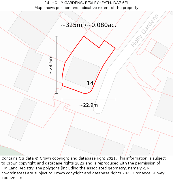 14, HOLLY GARDENS, BEXLEYHEATH, DA7 6EL: Plot and title map