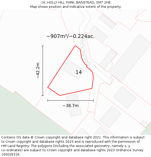 14, HOLLY HILL PARK, BANSTEAD, SM7 2HE: Plot and title map