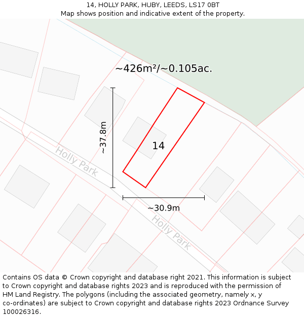 14, HOLLY PARK, HUBY, LEEDS, LS17 0BT: Plot and title map
