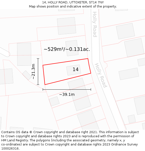 14, HOLLY ROAD, UTTOXETER, ST14 7NY: Plot and title map