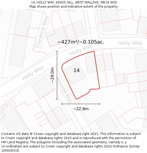14, HOLLY WAY, KINGS HILL, WEST MALLING, ME19 4NS: Plot and title map