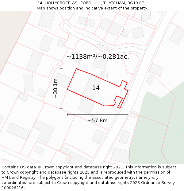 14, HOLLYCROFT, ASHFORD HILL, THATCHAM, RG19 8BU: Plot and title map