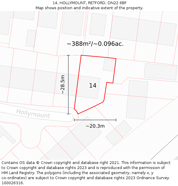 14, HOLLYMOUNT, RETFORD, DN22 6BF: Plot and title map