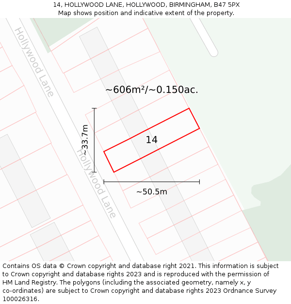 14, HOLLYWOOD LANE, HOLLYWOOD, BIRMINGHAM, B47 5PX: Plot and title map