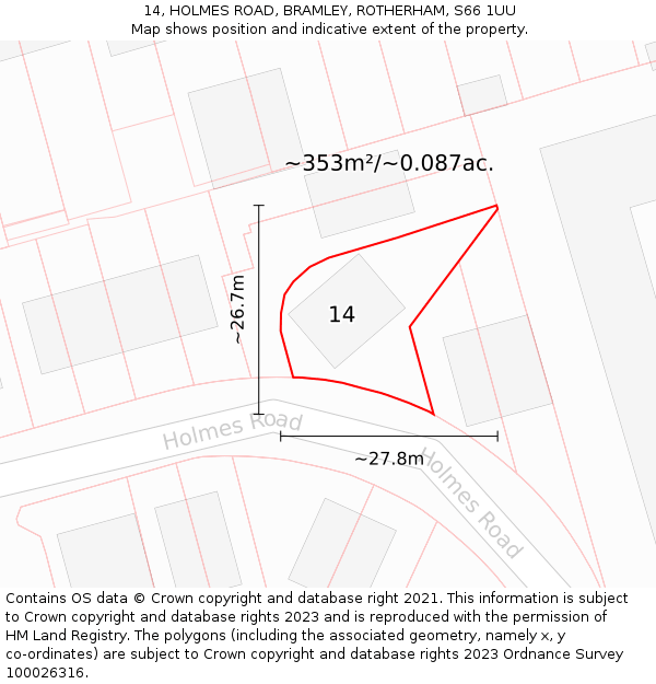 14, HOLMES ROAD, BRAMLEY, ROTHERHAM, S66 1UU: Plot and title map
