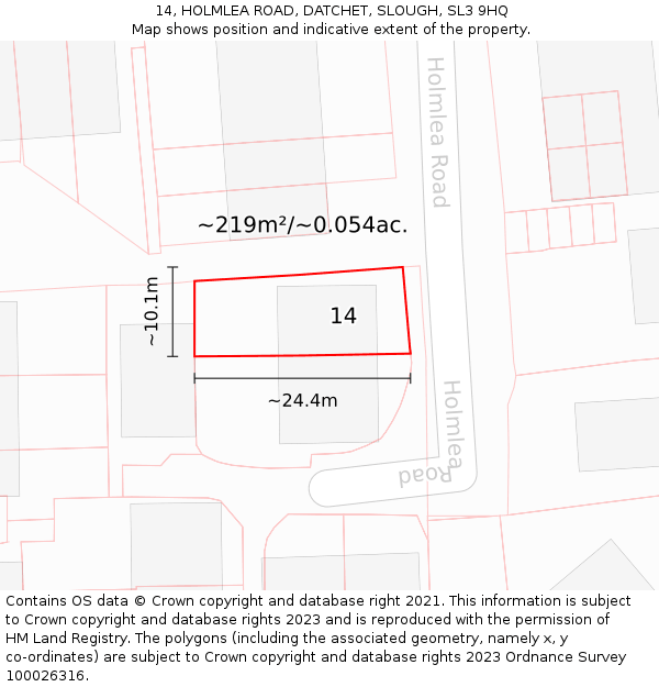 14, HOLMLEA ROAD, DATCHET, SLOUGH, SL3 9HQ: Plot and title map